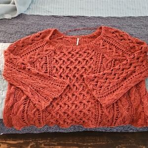 Free People Rust Cable Knit Sweater